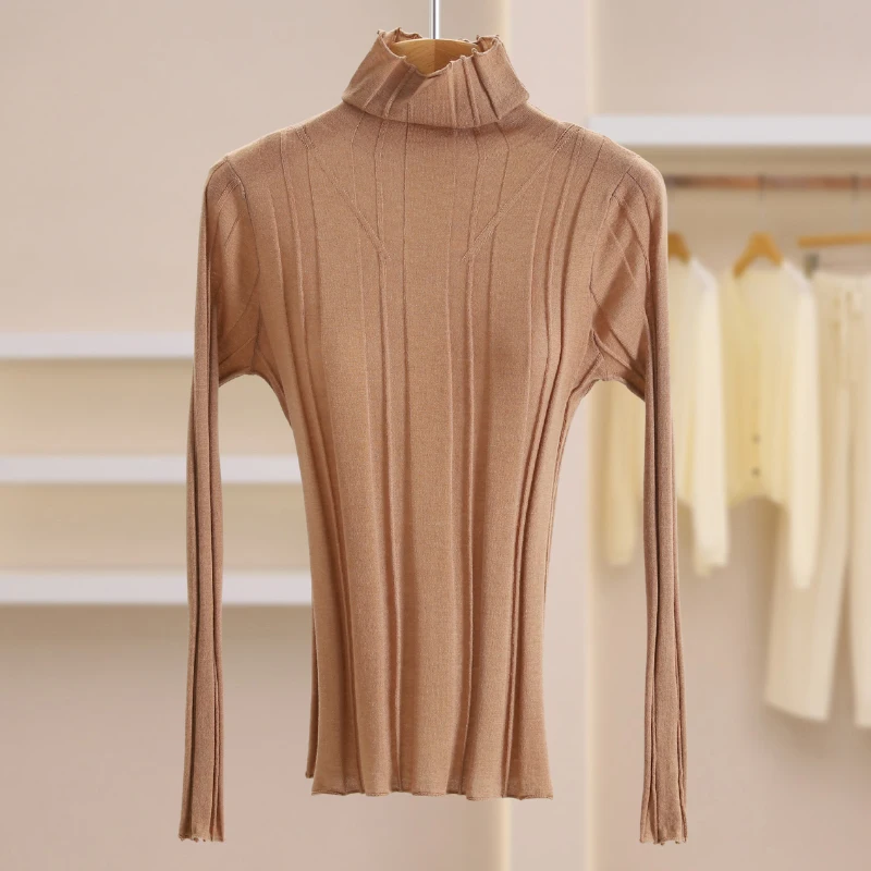 ياو الكورية Sle لون نقي عالية الياقة المرأة تريكو الشتاء رداء علوي من الصوف طبقات تنوعا مباراة تخفيف سليم صالح