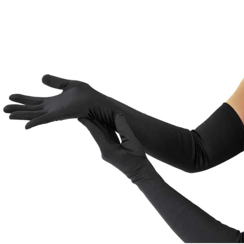 Halloween Ghost Bride Dress Up Cos Long Black Opera Gloves Women's Sexy Transparent Extra Long Gloves Opera Christmas Costume