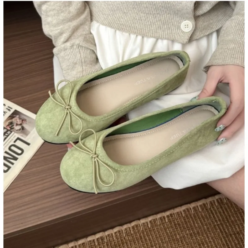 2026 Spring Summer New Arrival Evening Breeze Flats Shoes Gentle Bow-Knot Ballet Shoes Design Commuter Versatile Single Shoes