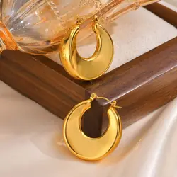 Stainless Steel C-shaped Chunky Hoop Earrings for Women Girls 18k Gold Plated Exquisite Popular Earring Daily Jewelry Gifts