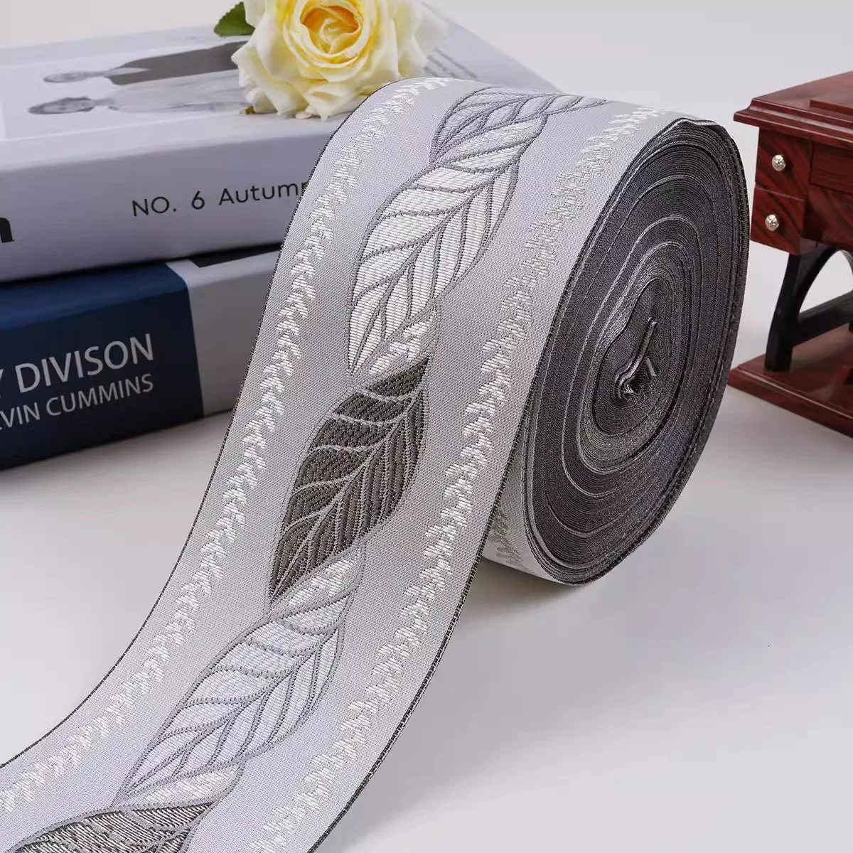 

25 Meters 6CM Leaf Style Woven Jacquard Ribbon for Curtain Table Cloth Decoration Straps Sewing Trims Ribbon