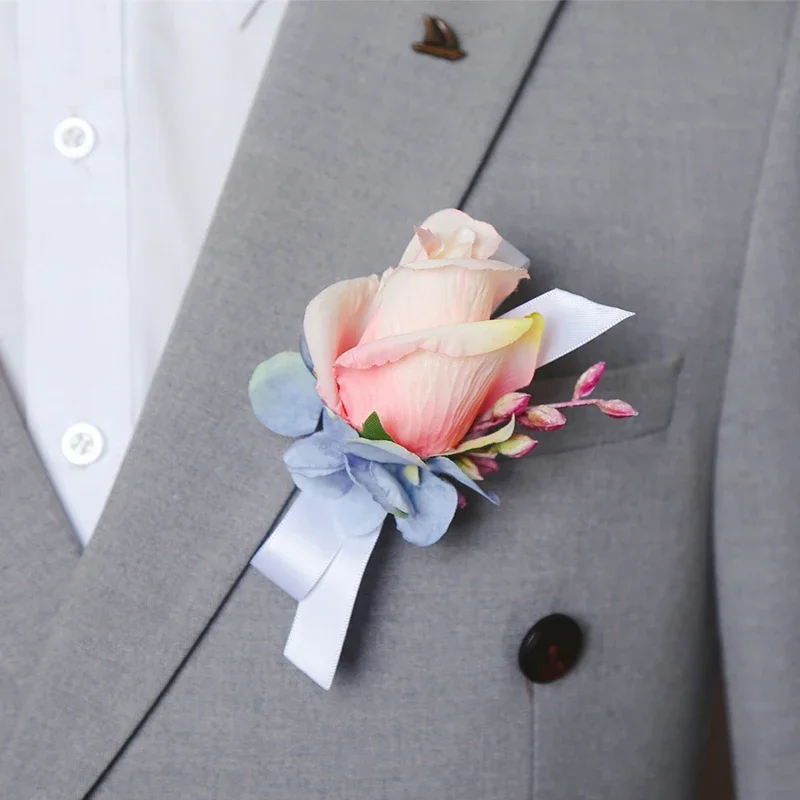 

Artificial Flowers Wrist Corsage for Bride & Bridesmaid, Faux Fabric Flower Wedding Bracelet, Fake Hand Flower Party Accessories
