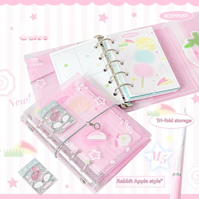 Mini Portable Twill Loose Leaf Notebook Three Fold Storage Notebook With A Fresh Style
