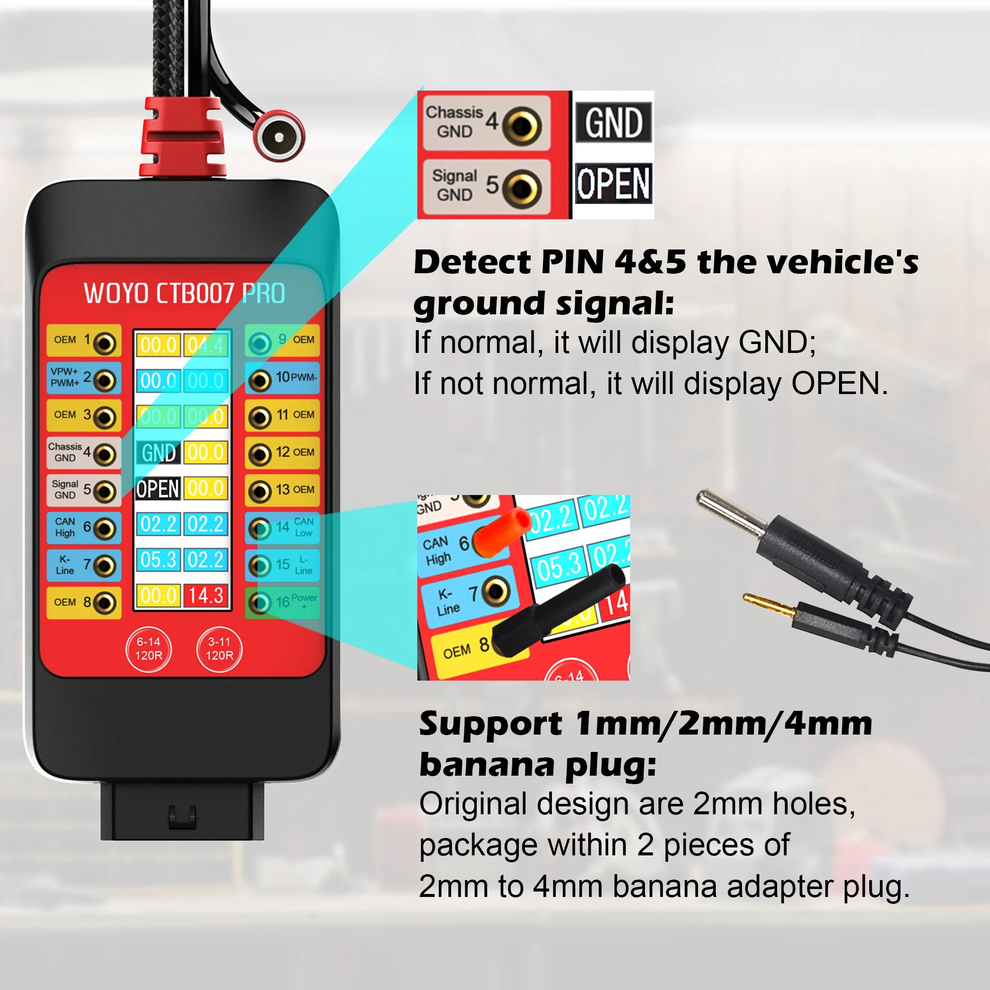 CTB007 PRO OBD2 Breakout Box With LCD Display 16PINs Vrms ECU Testing on Bench With Built-in 120ohm Resistor Car Diagnostic Tool