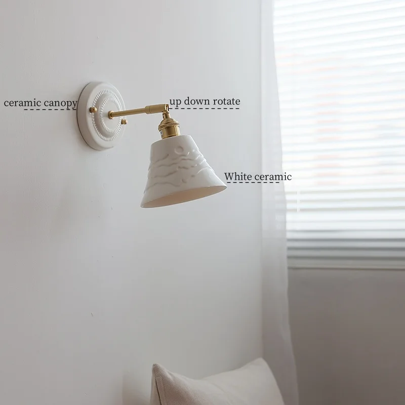 IWHD المشهد السيراميك وحدة إضاءة LED جداريّة مصباح النحاس سلسلة سحب التبديل درج غرفة المعيشة ديكور مرآة حمام ضوء اليابانية Wandlampen