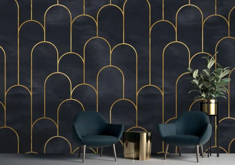 Geometric Wallpaper Peel and Stick | Dark Geometric Removable Wall Mural