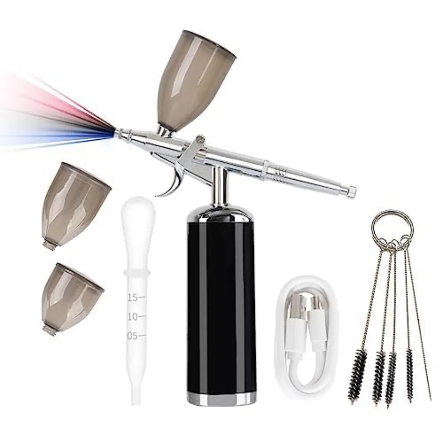 

Cordless Airbrush Set with Compressor Kit Trigger Type for Temporary Tattoo Hair Dye Application Barber Enhancement Nail Art an