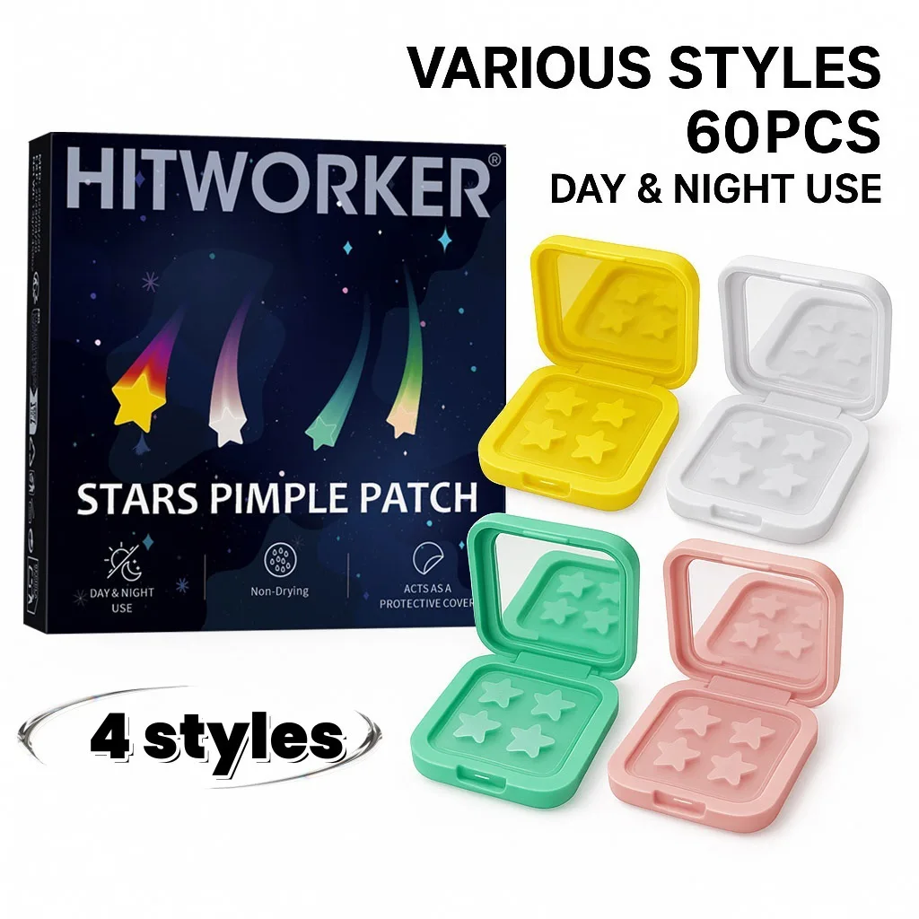 60 sheets/box of 4 colors of star acne stickers - water-based gel acne cover stickers, facial patches with makeup mirror