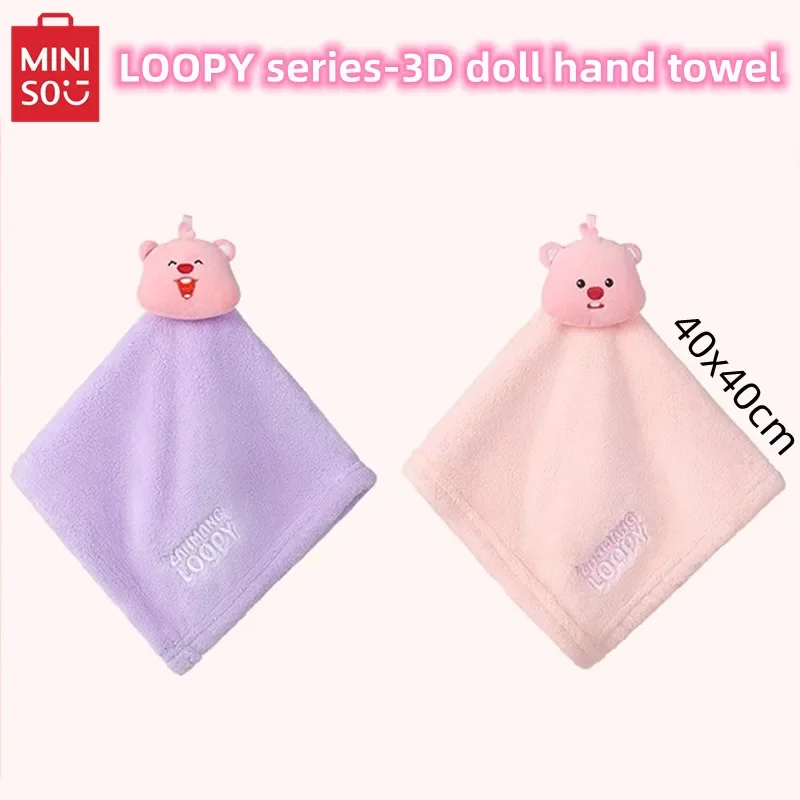 Miniso Loopy-toallas de mano para muñeca 3D, toalla colgante de lana Coral, absorbente, bonita toalla colgante, paño de limpieza, trapo para niños