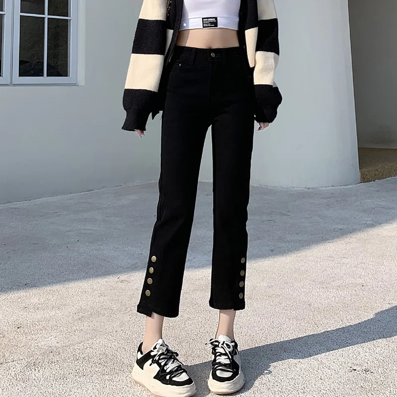 

Джинсы прямого кроя Bla для женщин, летние, больших размеров, свободные, с эффектом утончения, микро-клеш, джинсы с высокой талией, деним, длина 7/8