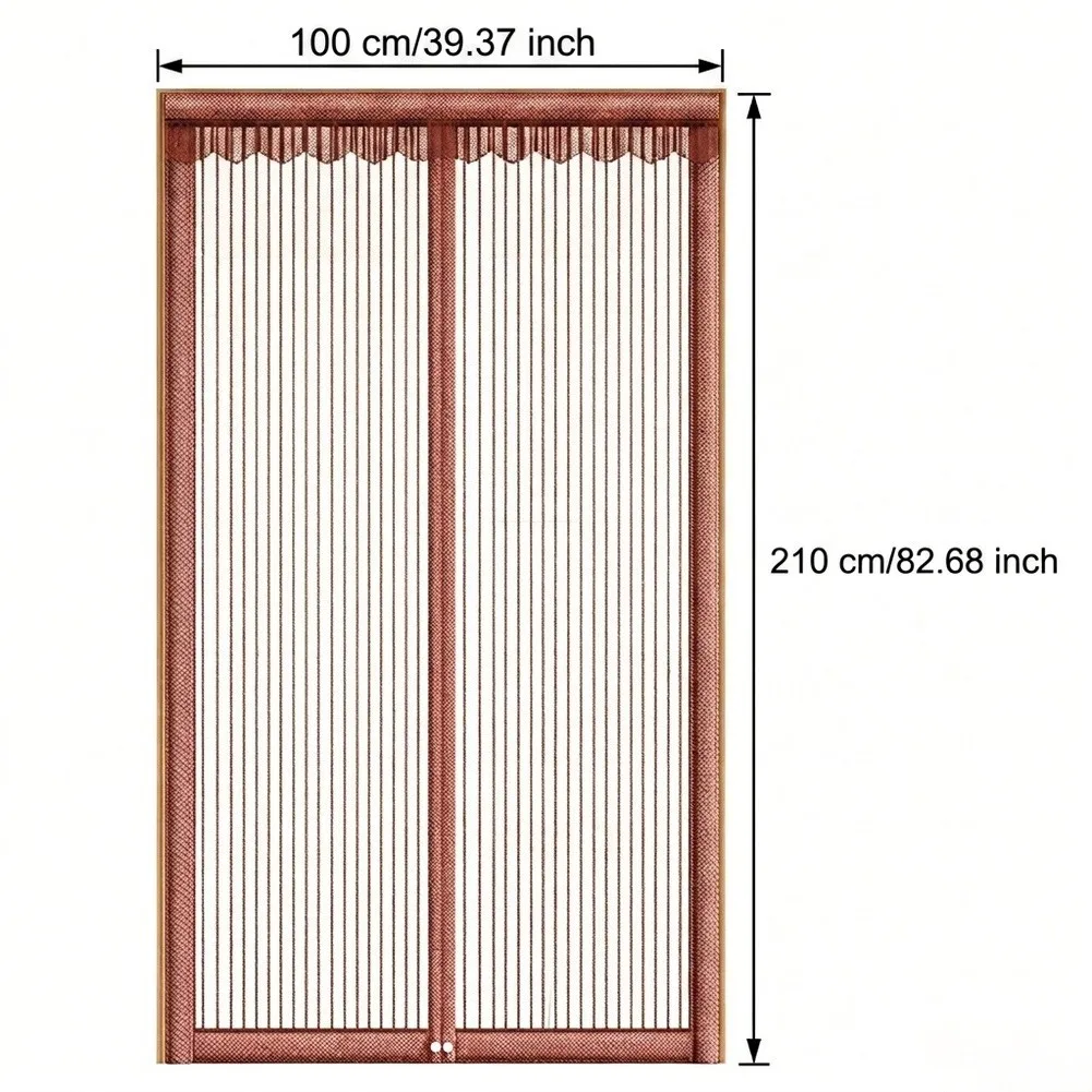 Summer Door Curtain with Integrated Magnets for Exclusion Striped Coffee Aesthetic Polyester 100 cm W 210 cm H