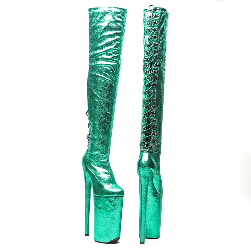 Leecabe  26CM/10inches  Shiny  PU  sexy exotic High Heel platform party shoes Pole Dance boot