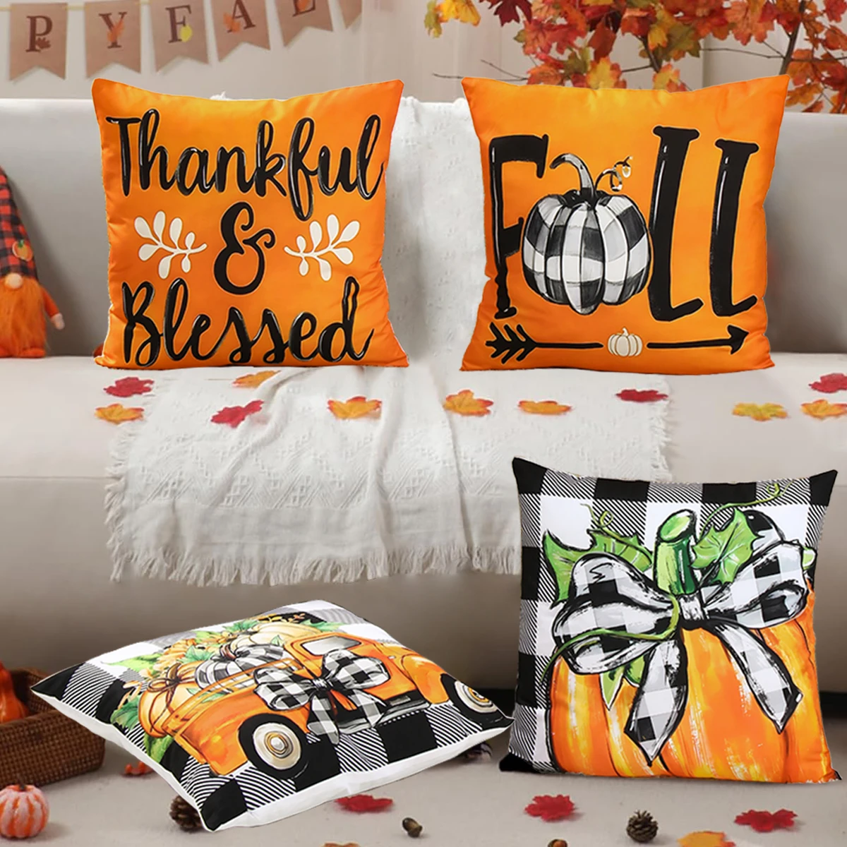 Autumn Maple Leaf Pillow Case Fall Maple Leaf Pumpkin Pillow Case Cover Thanksgiving Day Decoration Pillowcase Autumn Pillow