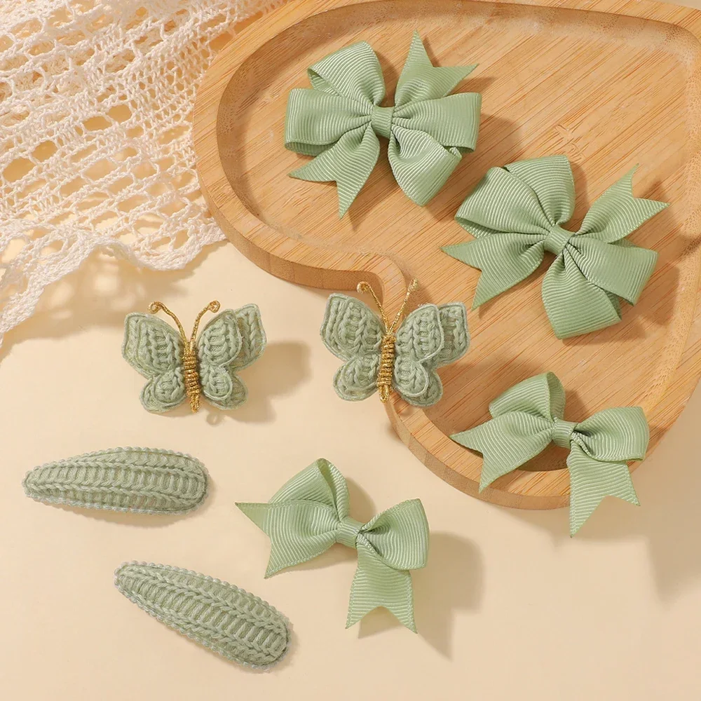 BABY BOWS 8-teiliges Set Schmetterlings-Haarspangen für Babymädchen, handgemachte Strick-Haarnadeln, Geschenk-Kopfbedeckung, Kinder-Haaraccessoires – Detail 6