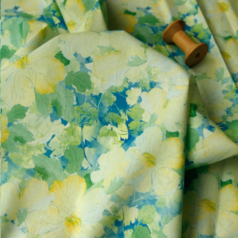 140x50cm 40s Spring Autumn Watercolor Dyeing Flower Poplin Cotton Fabric Dress Clothing Fabric Digital Printing Sewing Cloth