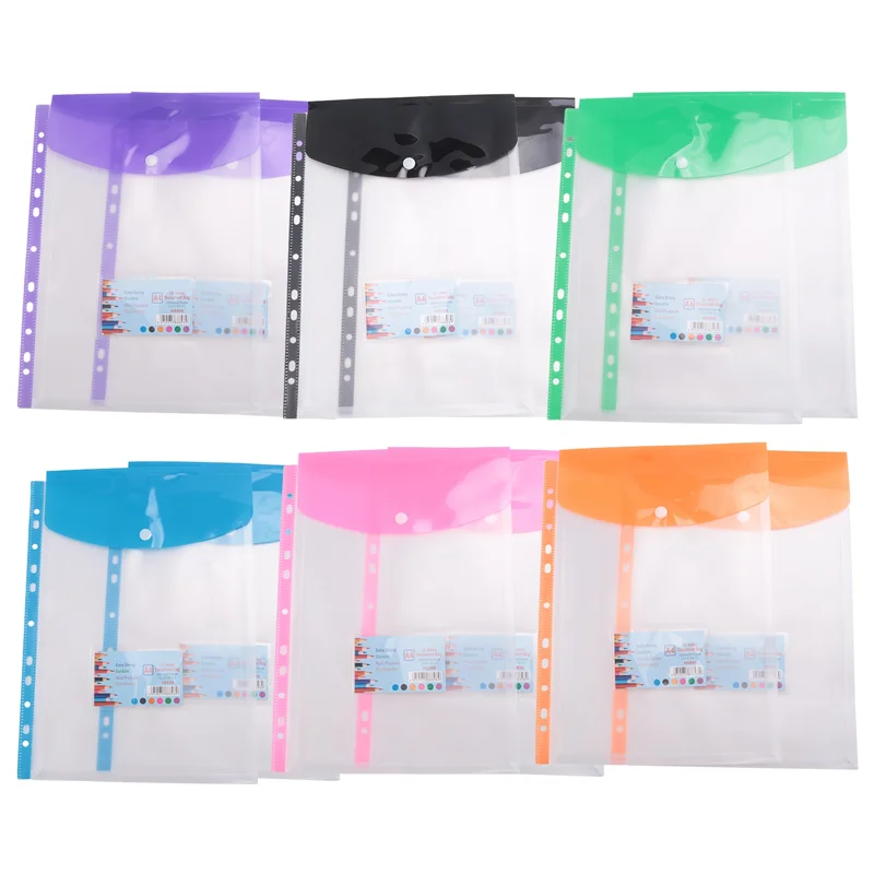 

XB-12 Pack A4 Punched Pockets Plastic Wallets - 11 Holes Expandable Binder Pocket Envelope File Folders