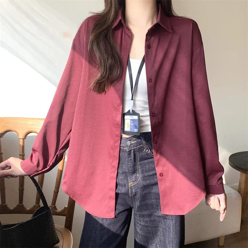 Zjaiss 2025 Herfst Nieuwe Lange Mouw Losse Dames Shirt Vrouwen Elegante Shirts Polo Kantoor Slijtage Knop Vrouw Blouse Solid Tops
