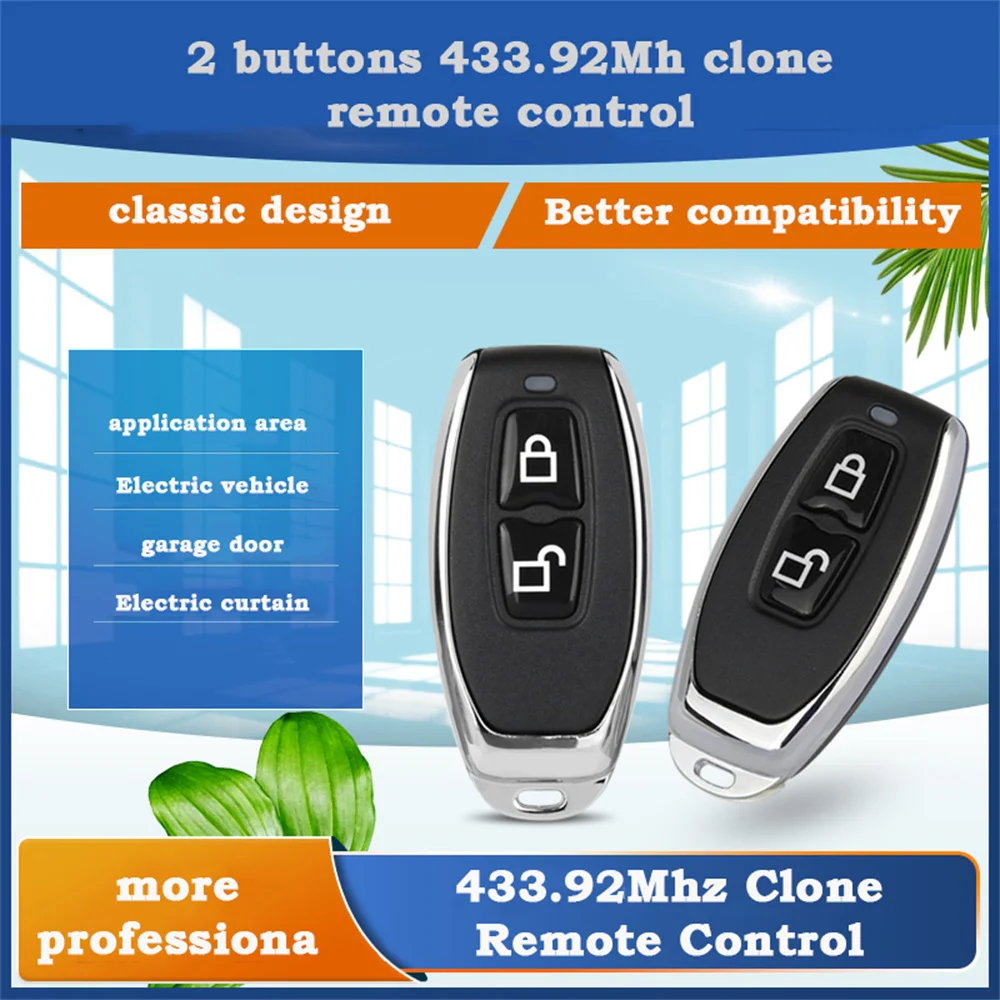 Universal 433 MHZ Cloning Self-Copy 2 Buttons RF Wireless Remote Control Duplicator for Gate Garage Door remote Key