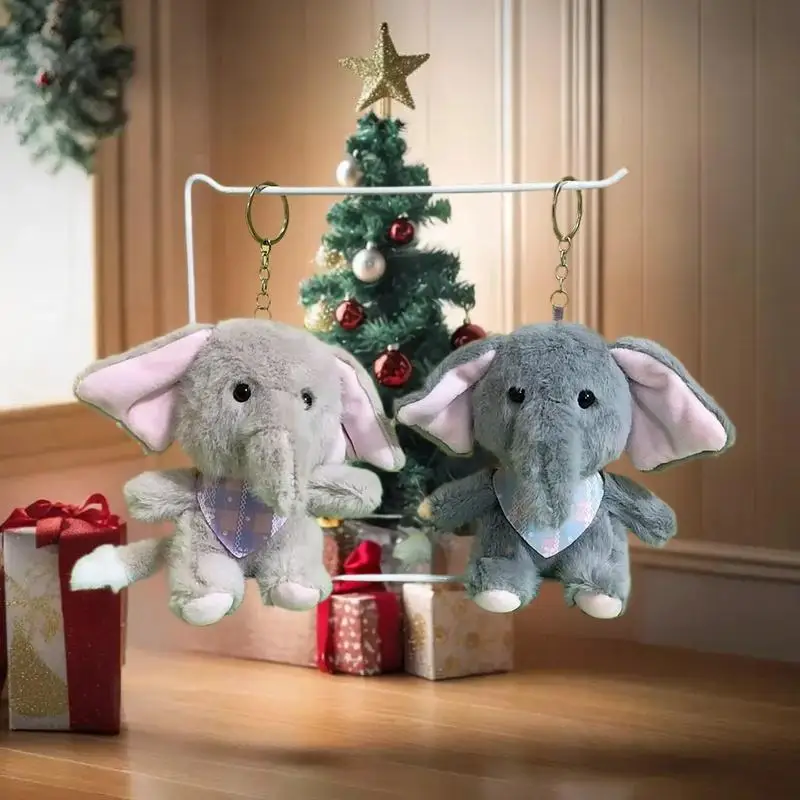 Plush Toy Cartoon Elephant Keychain; Soft Key Holder Stuffed Doll; Bag Pendant and Unique Backpack Hanging Decor