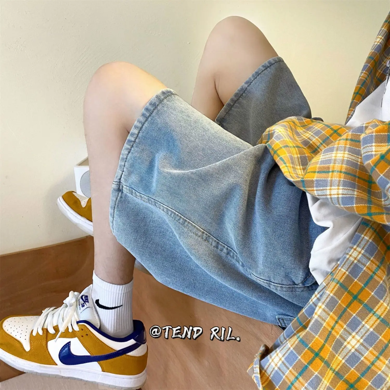 Summer Light Blue Casual Jeans Men's Loose Fit 5-Pocket Shorts Streetwear Trendy