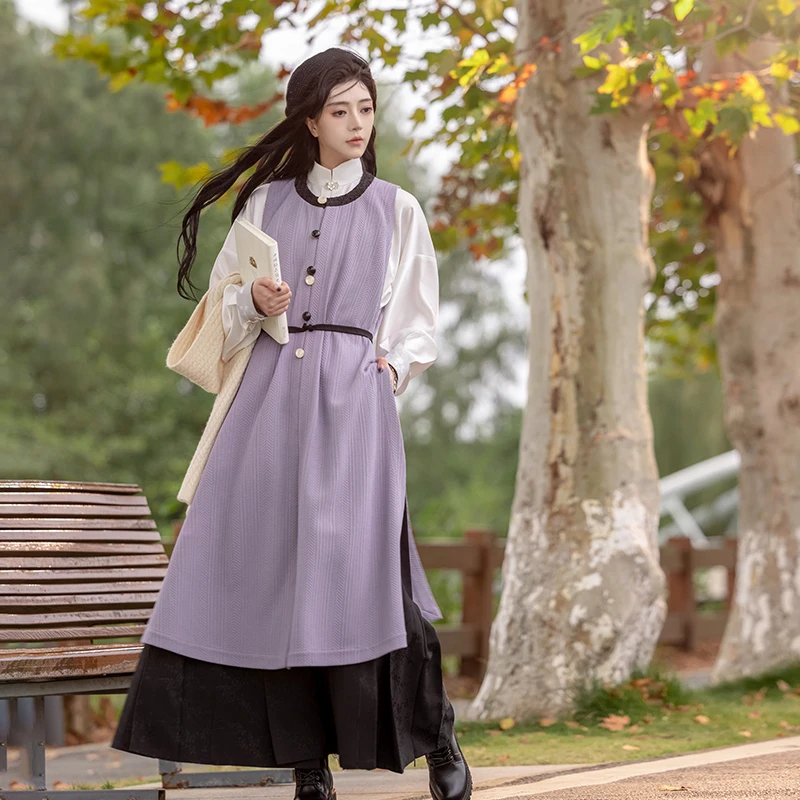 

Tonguan Hanfu Women's Initial Snow Clear Vertical Collar Button Narrow Sve ort irt Spring 2024 round Ne Jae...