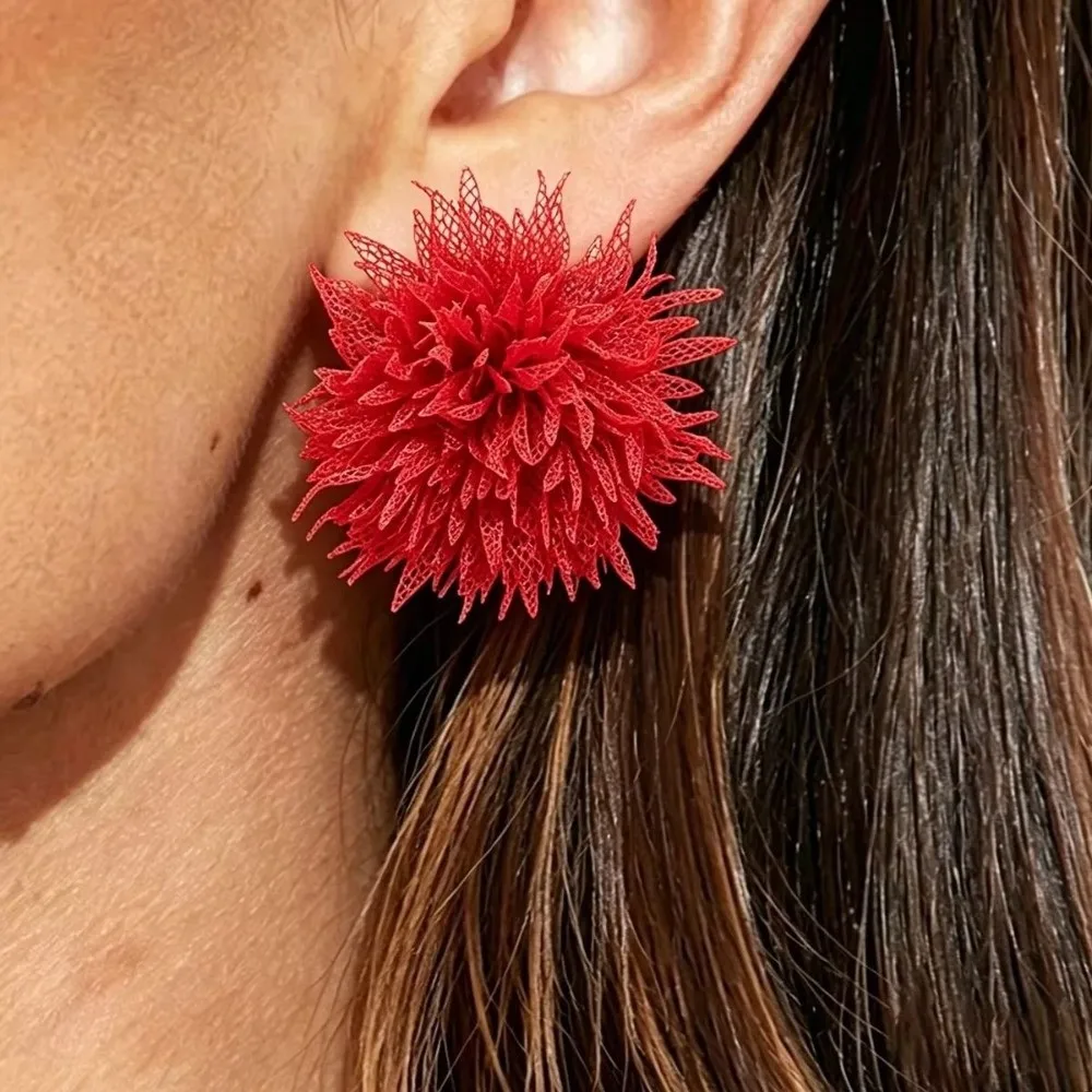 Sweet Big Flower Design Fabric Earrings Stud Type Lightweight Large Flower Earrings Casual Fashion Ear Jewelry Vacation Outing