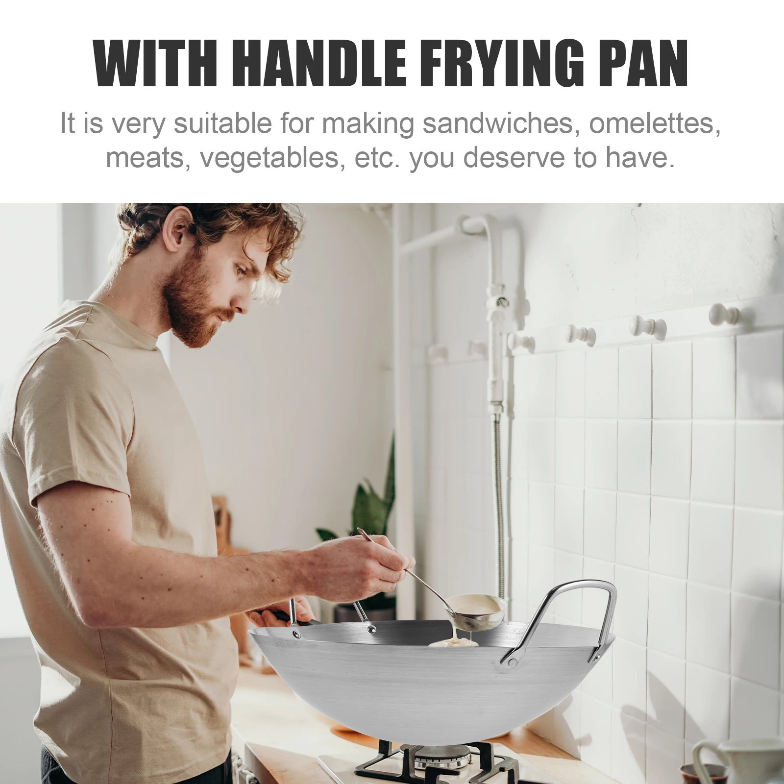 

Premium Stainless Steel Round Bottom Frying Pan Non-Stick Cooking Pot For Gas Stove Multi-Functional Kitchen Utensil Household