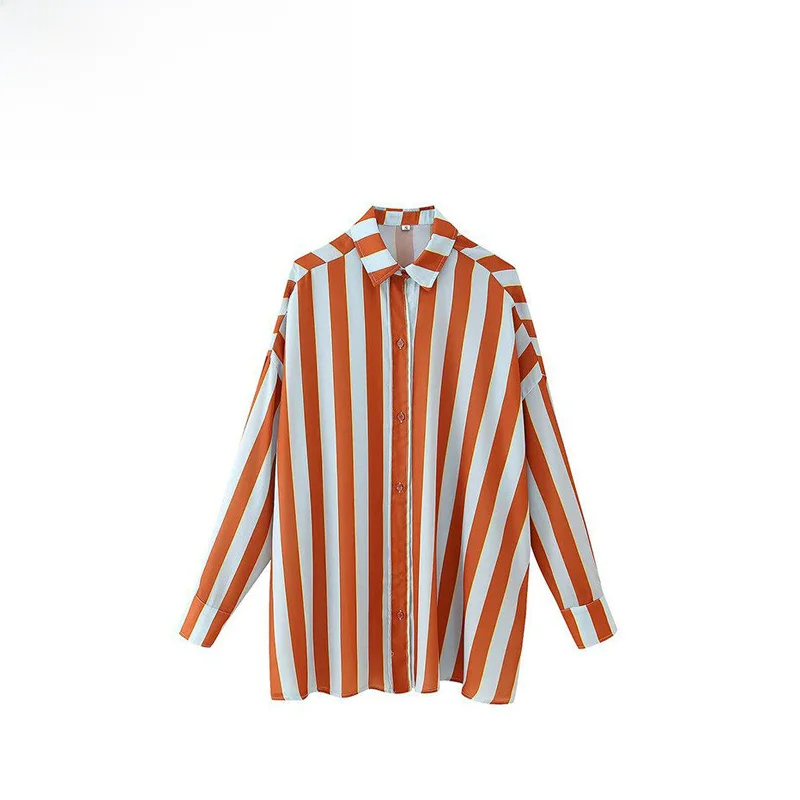 

Модная полосатая свободная рубашка для женщин, повседневная, осенняя, новинка, из полиэфирного волокна, с длинным рукавом, универсальная и стильная.