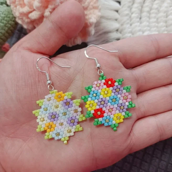 Beaded earrings Fanhuatuan Originality Fashion Graphical Simplicity Hand woven Bohemia Alloy Female  Rice bead earrings
