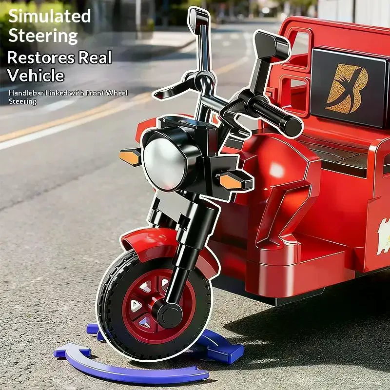 Tricycle Toy Model Inertia Driving Courier Car Realistic Pull Truck Diecast Toys Kids Pull Back Motorcycle Boy Gift Simulation