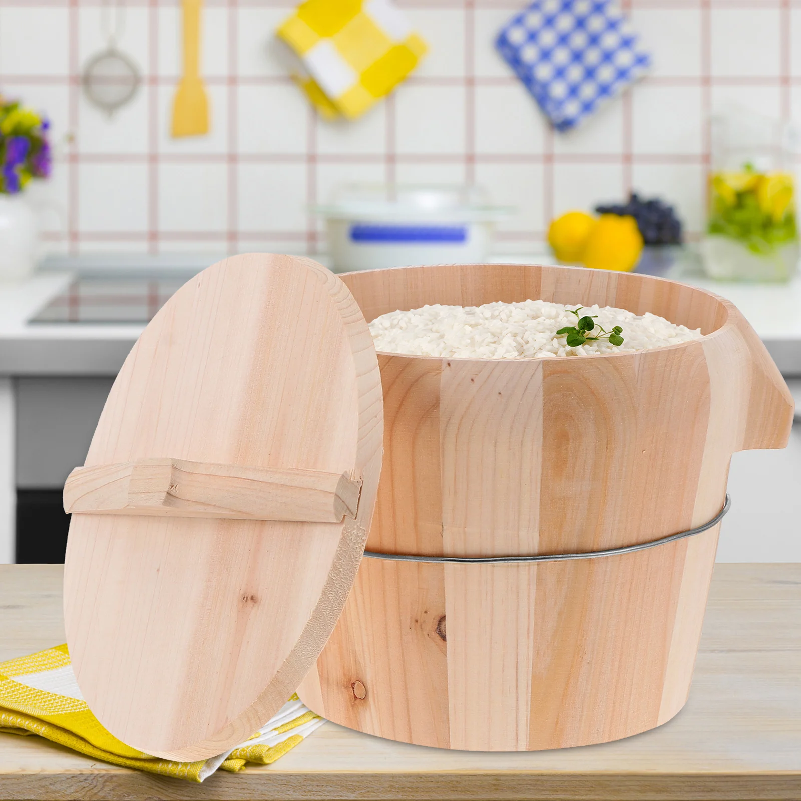 

1Pcs Wooden Rice Steamer Bucket Hand Polished Smooth Surface Movable Bottom Kitchen Steaming Tool Cooking Rice Faster Barrel