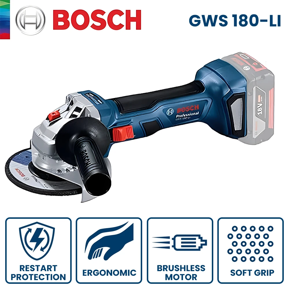 

Bosch GWS180-Li Angle Grinder Cordless Brushless 18V Rechargeable Mini Grinding Machine Portable Cutting Polisher Power Tools