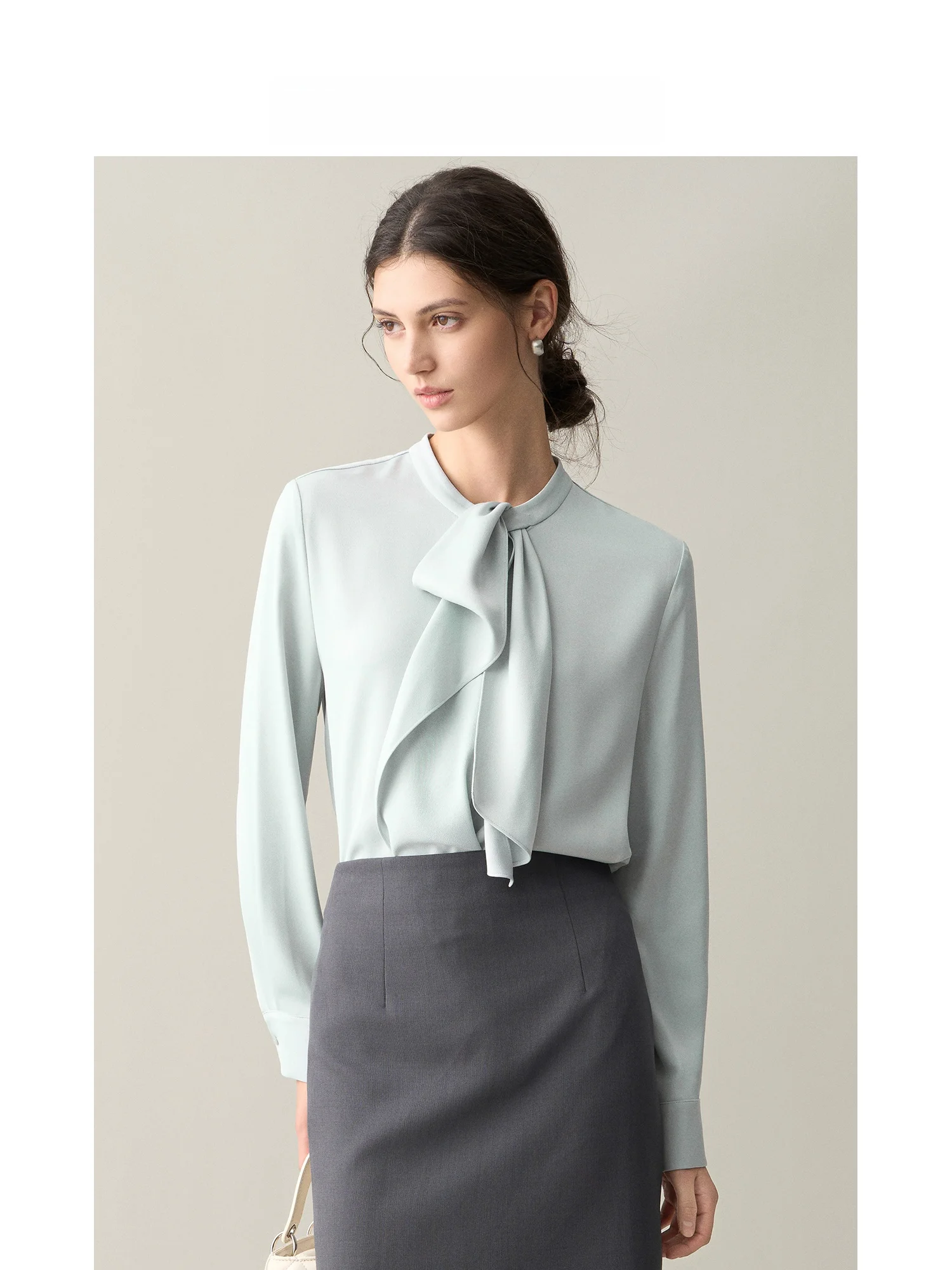 

Ele Sle Long Sve irt Women's Office Commute Slimming Effect Netie Design Polyester Fiber Straight Cut Top