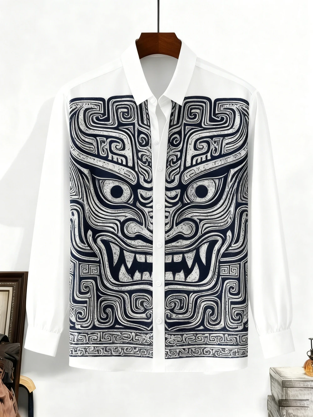 

Men's Plant Mascot Totem Ukiyo-e Hell Turns into Waves Printed Shirt Hawaiian Vacation Long-sleeved Lapel Top Clothing for You