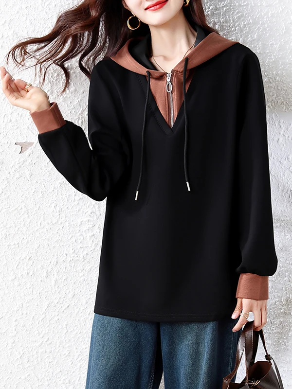 Faionable Color Blo de talla grande Sudadera con capucha para mujer ajuste holgado adelgazante versátil antienvejecimiento primavera otoño Sle versión coreana
