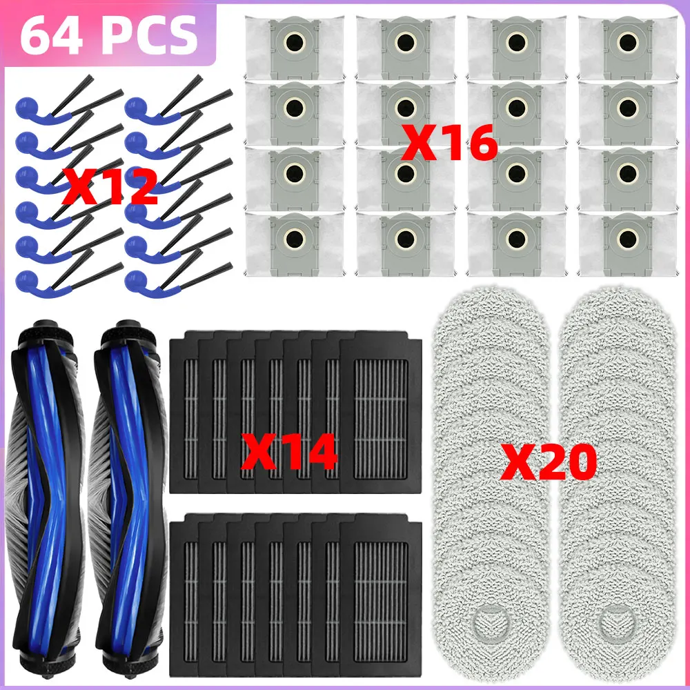 Für Ecovacs Deeboot T30C/T30C OMNI/T30C Prime Omni/T30C GEN 2/T30C OMNI GEN 2(Nicht T30C PRO/PRO OMNI), T30C MAX OMNI, N50 OMNI/N50 Pro Omni, T50S PRO OMNI/ T50S OMNI Haupt/Seitenbürste Filter Mopp
