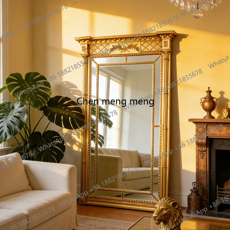 a17 French retro luxury full body mirror American carved floor mirror bedroom dressing mirror European style