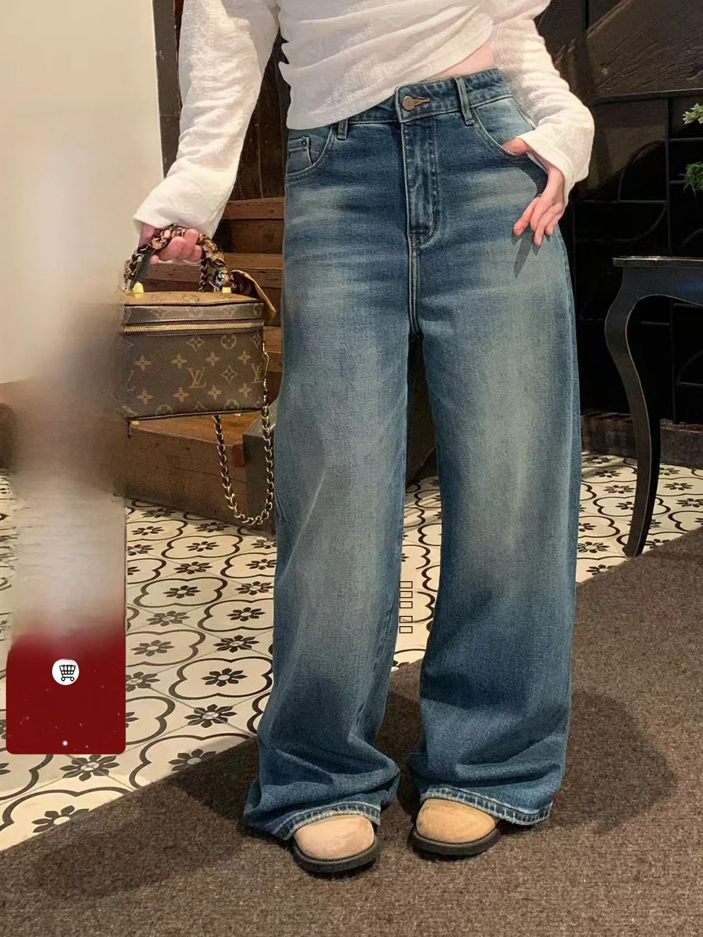 

EVNSLE Casual High Waist Straight Leg Jeans Women's Wide Leg Pants Autumn New Sle Versatile Waed Denim Pants