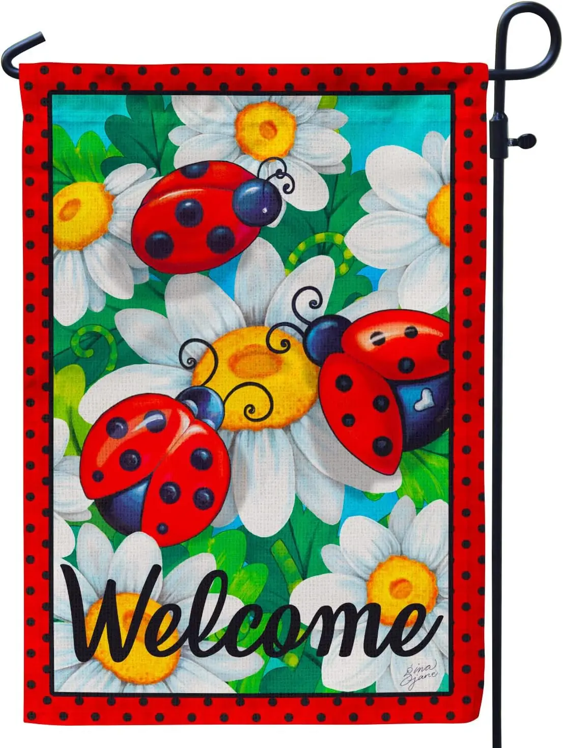 PAMBO Welcome Summer Garden Flag, Ladybug Flower 12x18 Inch Decorated Garden Flag - Perfect for Your Outdoor Hanging Decorations