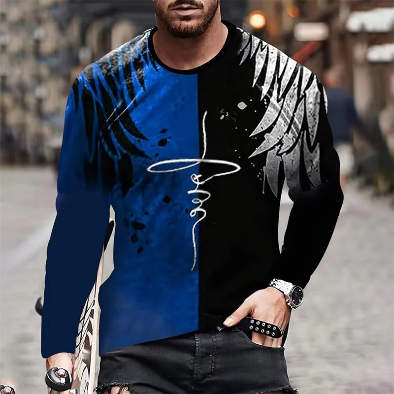 2026 T-shirt da uomo con motivo ad ala incrociata Gesù Cristo 3D stampato autunno/inverno casual manica lunga taglie forti girocollo T-shirt