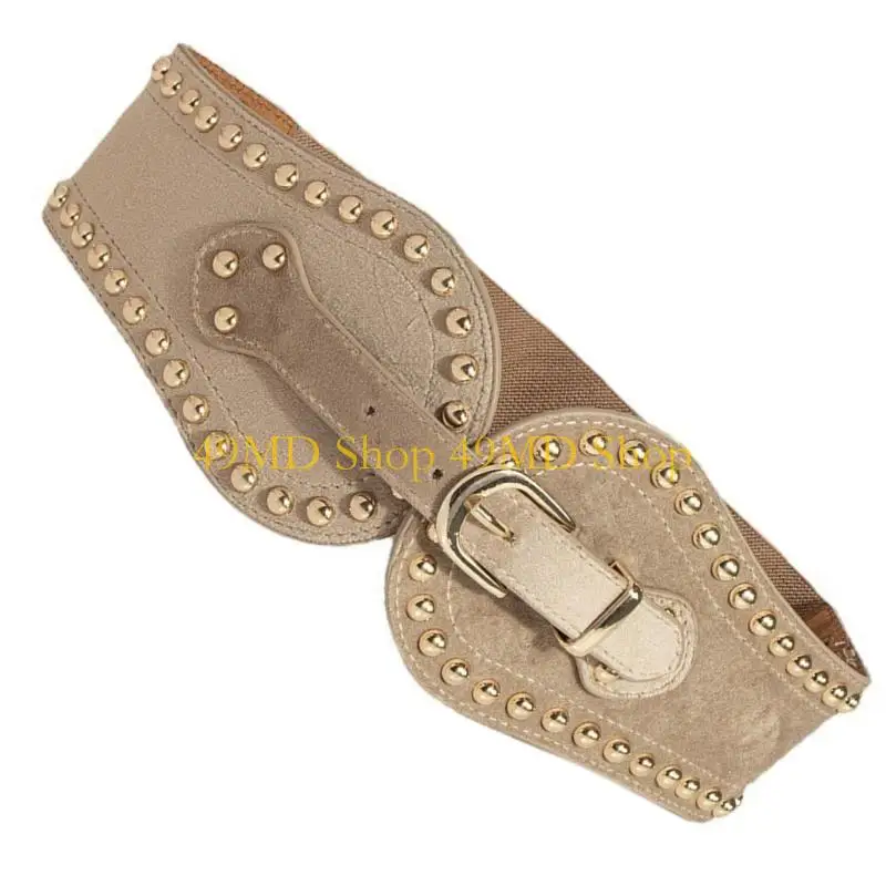 49MD Wide Waist Chain Studded Buckle Punk Chain Cowgirl Belt for Women Proms Club Party for Jeans Dresses