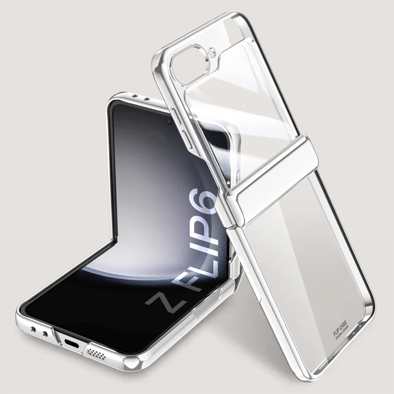 Electroplated Transparent Folding Hinge For Samsung Galaxy Z Flip 6 Case With Mirror Film All Inclusive Shockproof Hard Cover