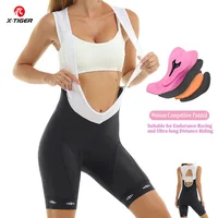 X-TIGER Pantalones cortos con pechera para ciclismo para mujer, pantalones cortos acolchados para ciclismo de montaña, medias para andar en bicicleta de 6 horas, pantalones cortos deportivos ajustados UPF 50+