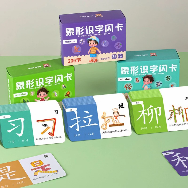 

Chinese Character 100 Cards Pictographic Literacy Card 3-6 Year Early Education Recognition Pinyin Card Hanzi Learning Book