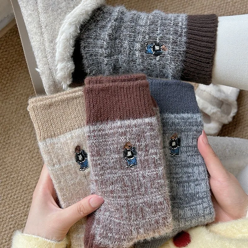 

Зимние уютные кашемировые шерстяные носки, однотонные теплые утепленные носки до середины икры с вышитым логотипом, зимние ботинки, чулки, чулочно-носочные изделия с буквенным принтом