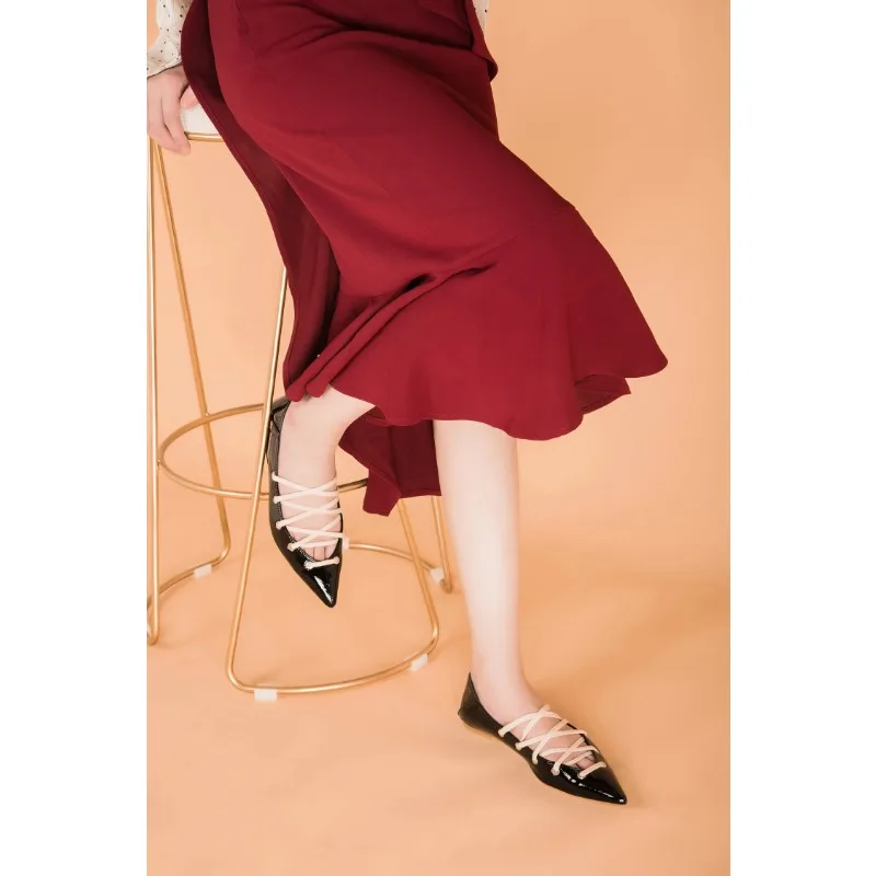 2026 Summer Flats Shoes Women Black Leather Pointed Ballet Flats Single Shoes Two Wear Four Seasons Scoop Shoes Sandalias Shoe