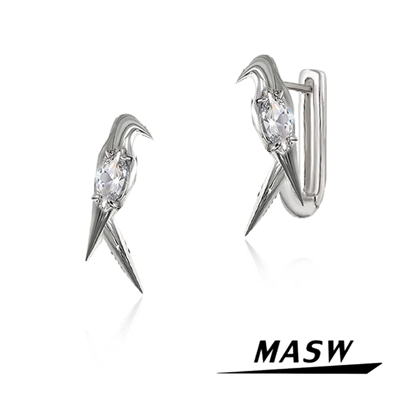 

MASW Original Design Delicate Style Metallic Silver Plated Zircon Buckle Bird Earrings For Women Girl Gift Fashion Jewelry