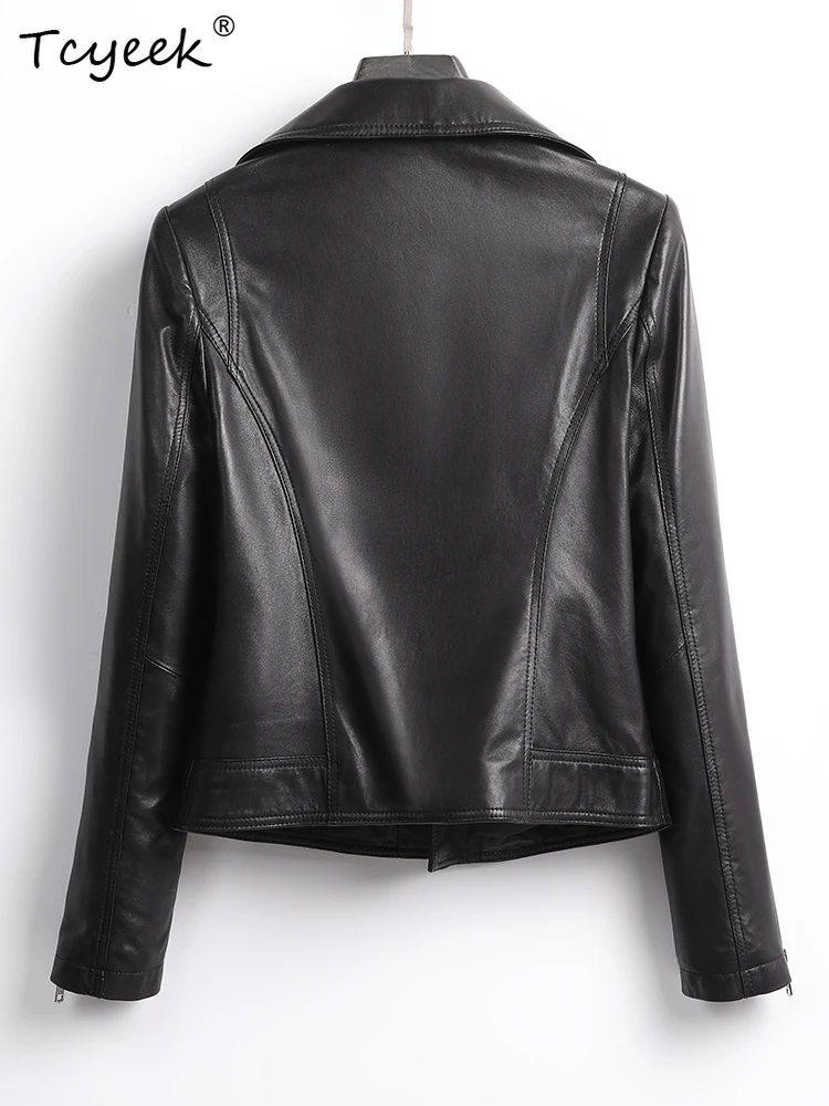 Tcyeek peau de mouton femmes veste en cuir printemps automne costume col à manches longues noir court moto veste Chaqueta Cuero Mujer