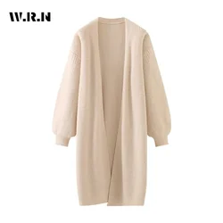 Vintage Style Solid Color Knitting Long Sleeve X-long Cardigans 2024 Winter Women Fashion Casual Oversized Office Lady Sweater