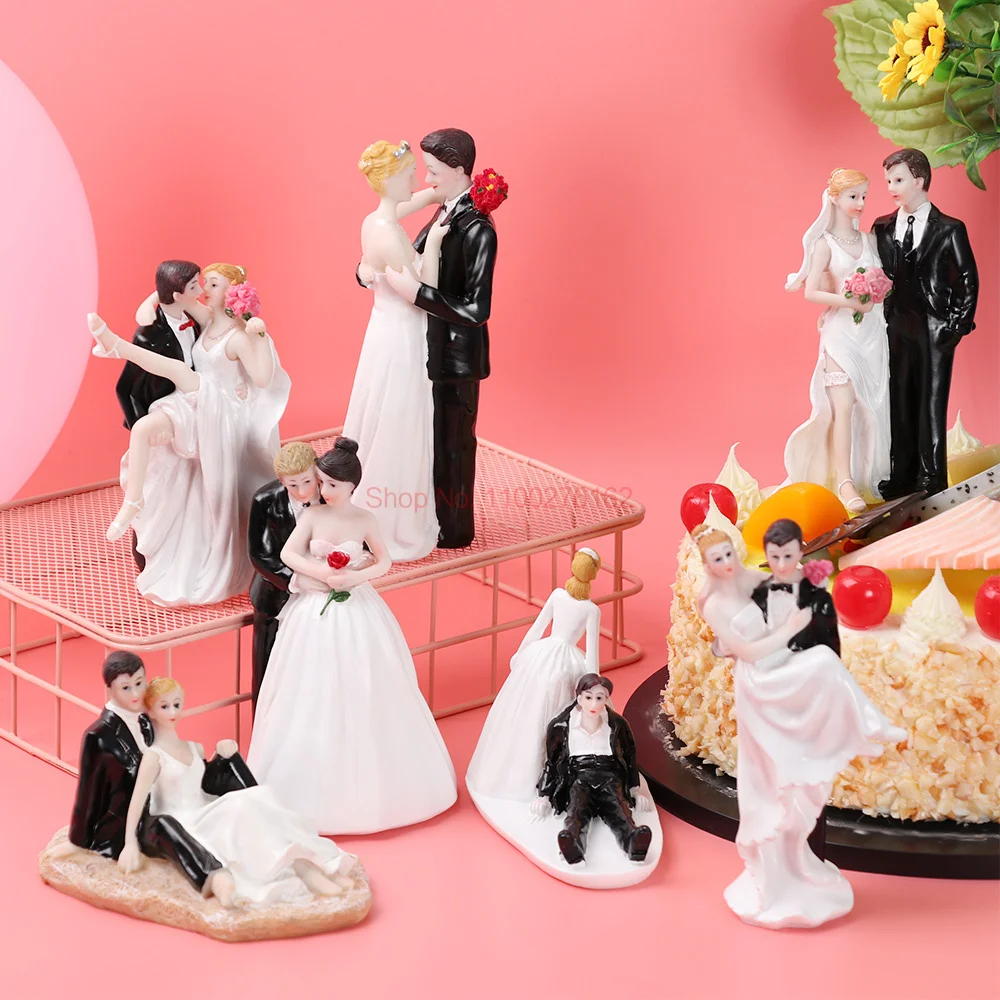 16 Types Synthetic Resin Bride&Groom Couple Cake Topper Wedding Decoration Figurine Gift Valentine's Day Engagement Decor